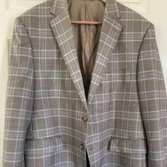 LAUREN RALPH LAUREN Men's 44S UltraFlex Plaid Blazer Tan/Blue (Pre-Owned)